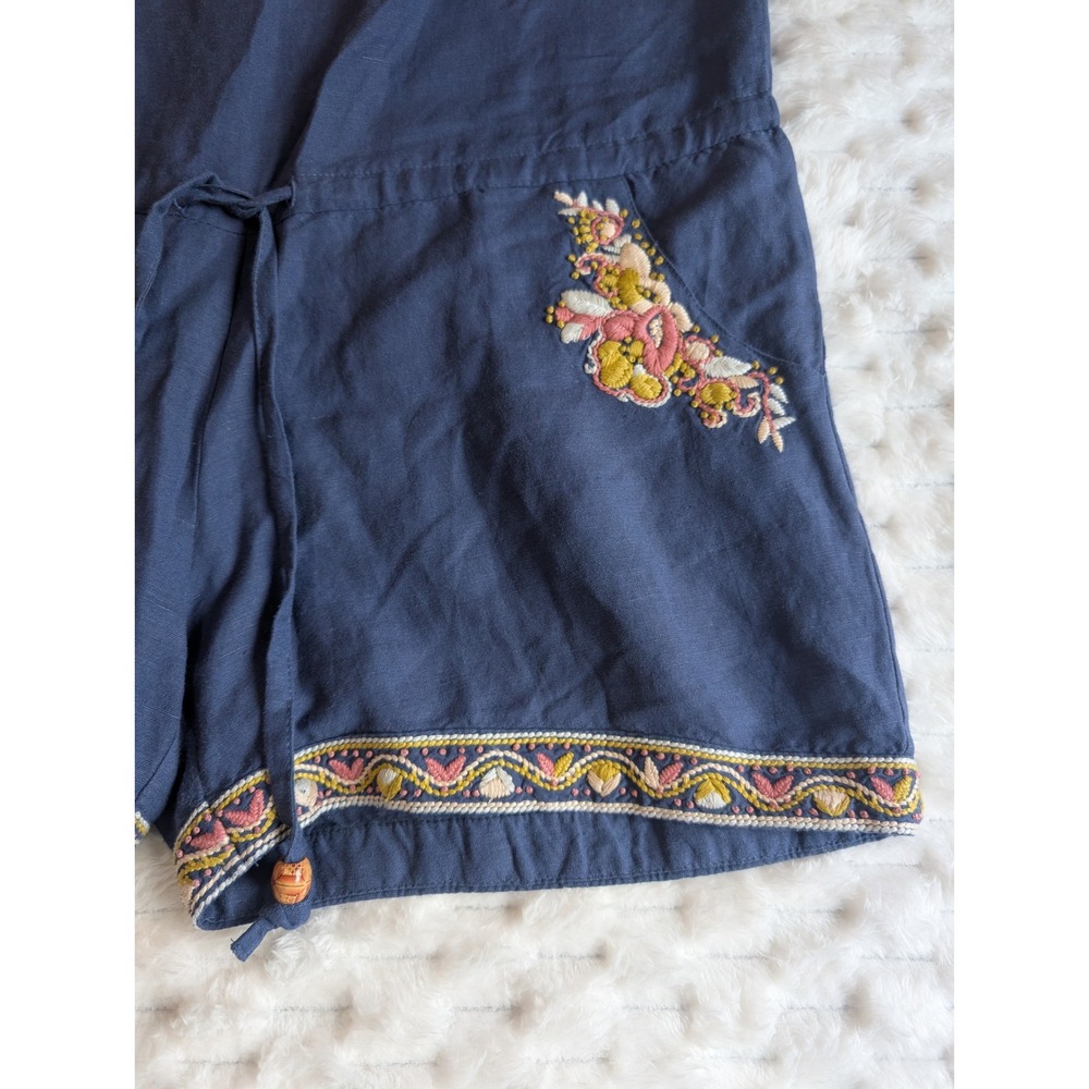 Miss Me Embroidered Romper Drawstring Waist Pockets Blue Boho Size L‎ - Picture 2 of 10